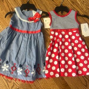 NWT-Blueberi Boulevard Red & Chambray Girls' 2-Piece Dress Set